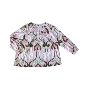 DressBarn Long Sleeve Top Womens 18/20 Pink Brown 100% Cotton Mature 70S Retro